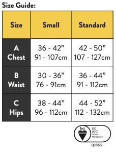 Trainingplus Safety Harness Size Guide